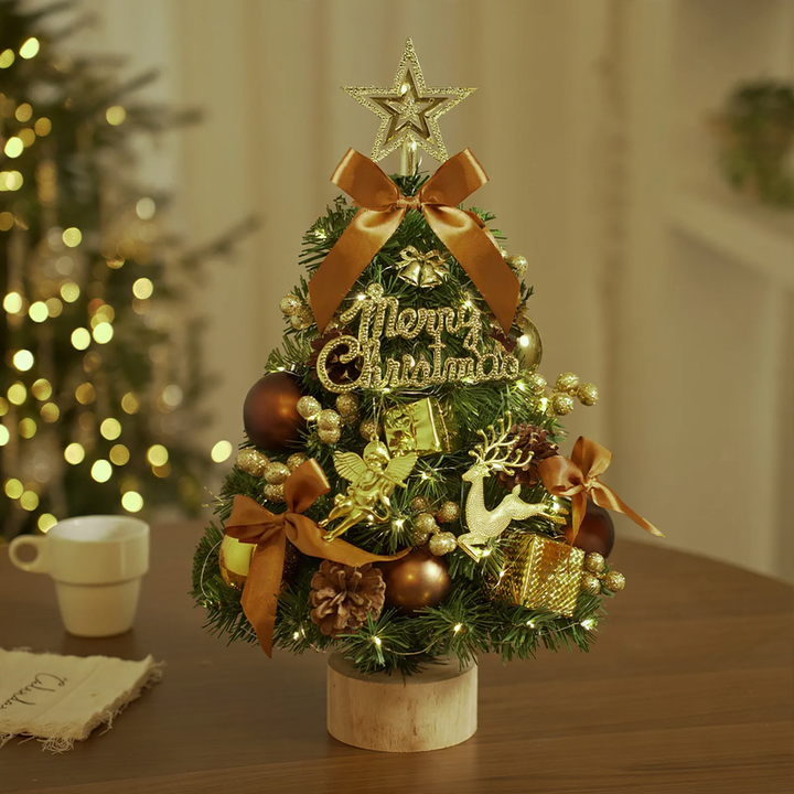 Flocked mini Christmas tree with wooden base, 45-60 cm