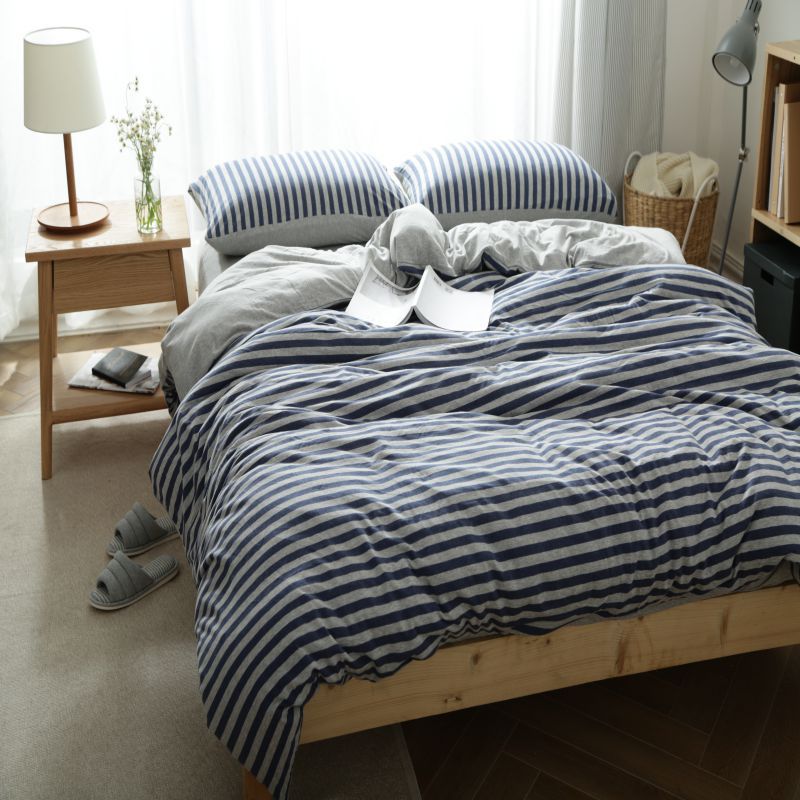 Cotton duvet cover, knit cotton, stripes/solid