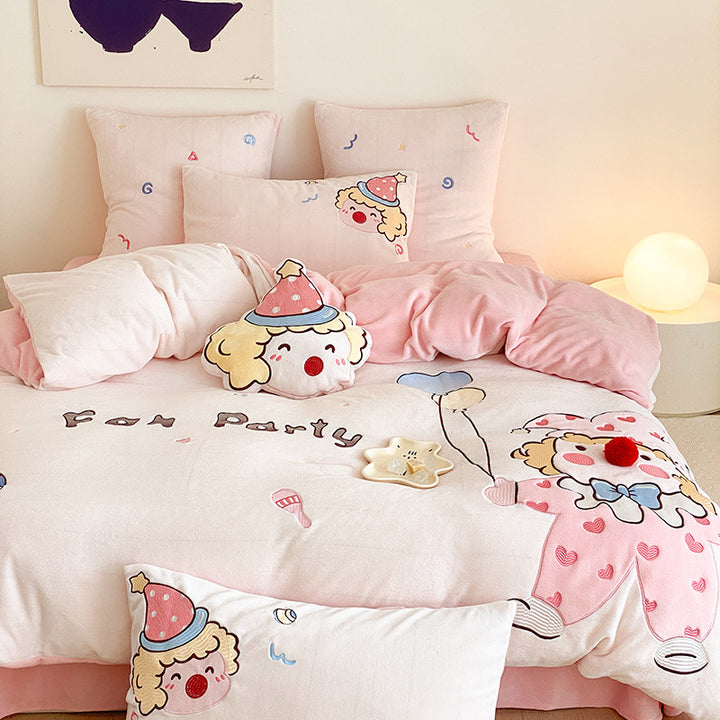 Milk fiber bedding set, 4-piece, 3D floral pattern