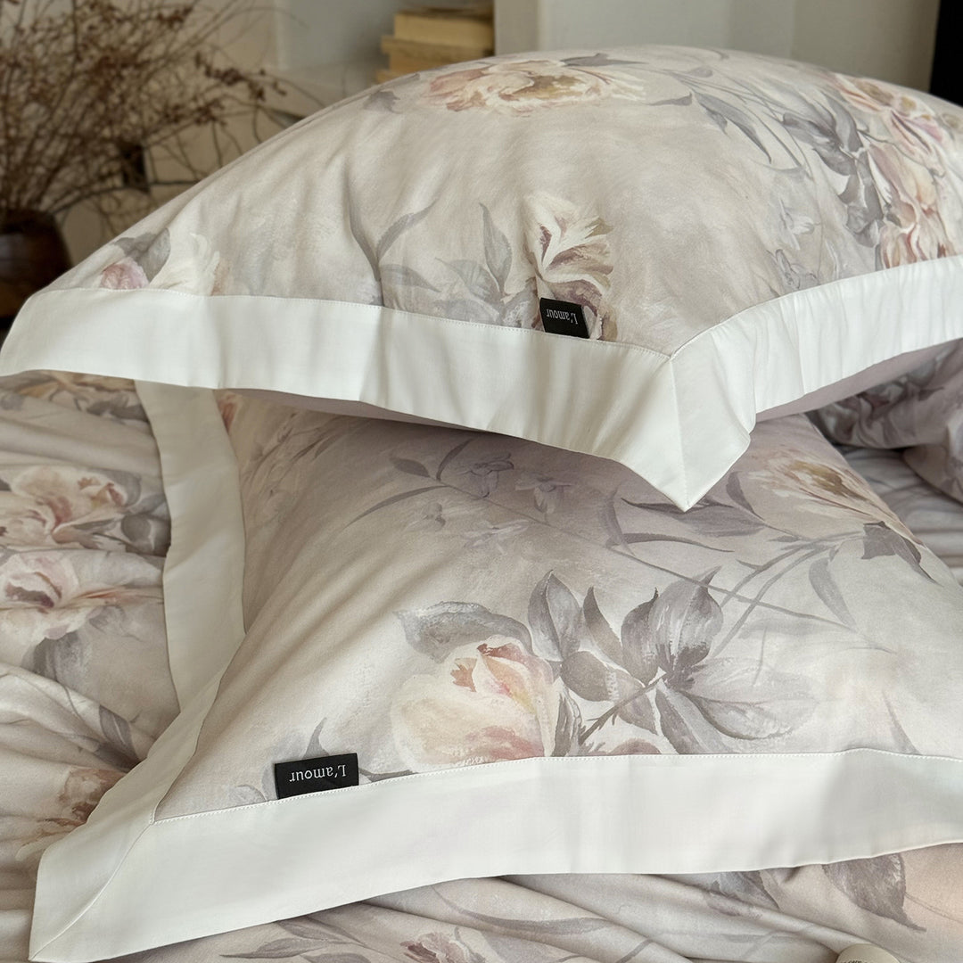 Cotton bedding set, 4-piece, floral design