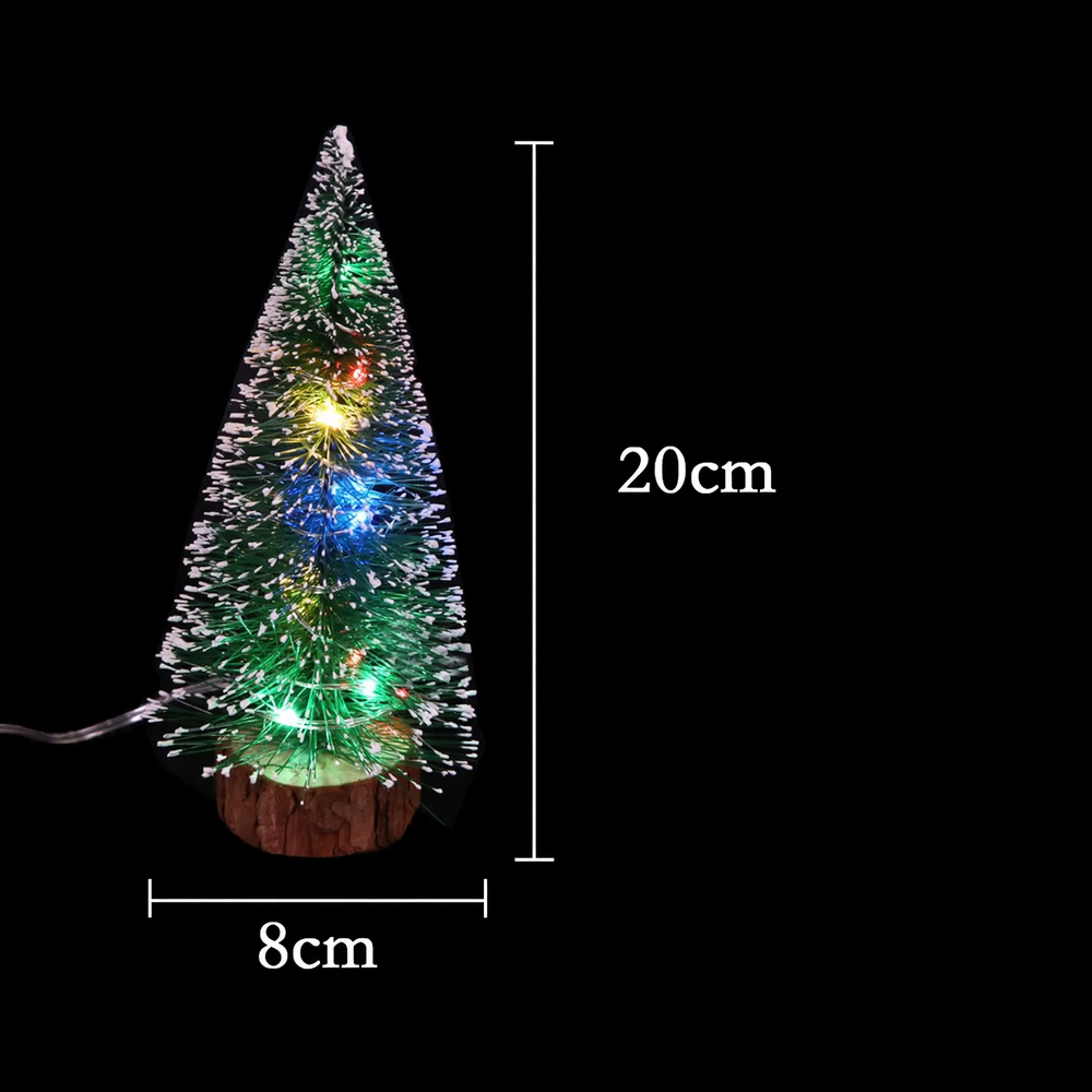 Miniature Christmas tree made of pine needles with lighting