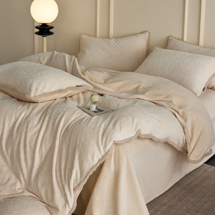 Fleece bedding, 4-piece, floral pattern, winter