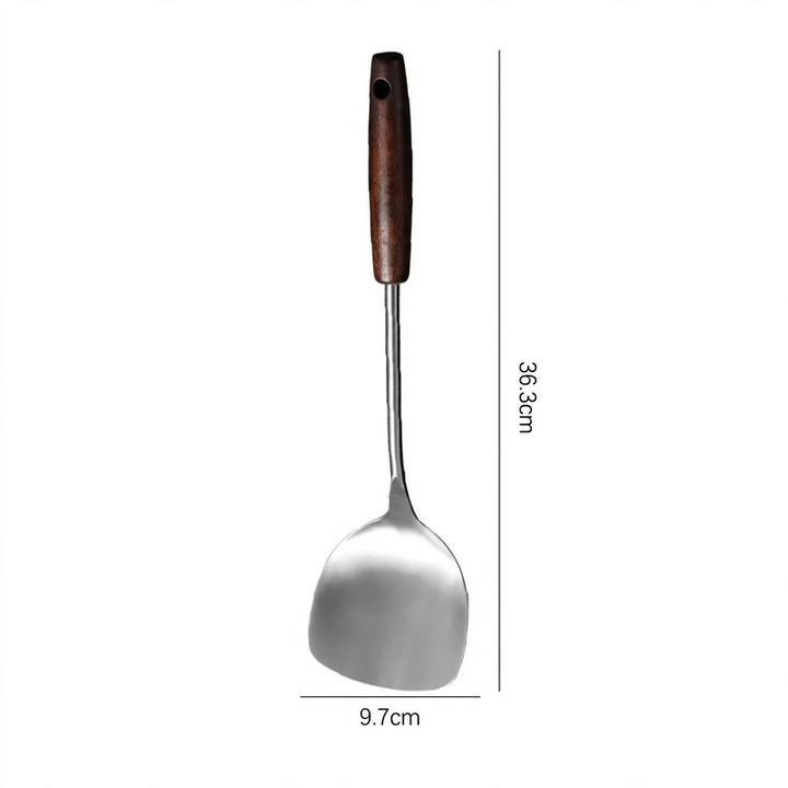 Kitchen utensil set, stainless steel with wooden handle