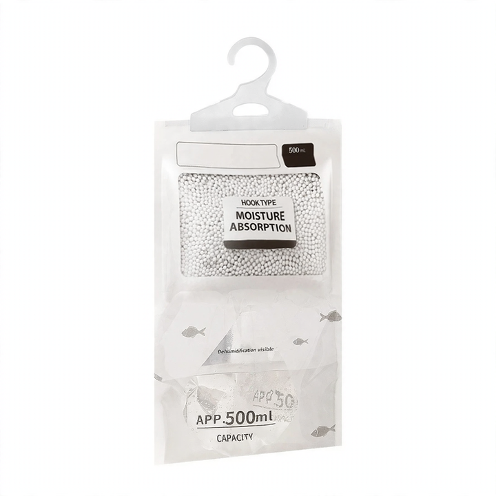 Hanging dehumidification bag with calcium chloride