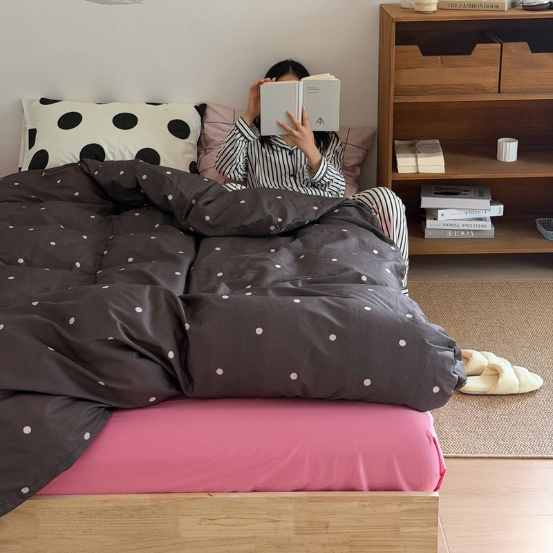 Cotton bedding set, polka dot pattern, for single and double beds