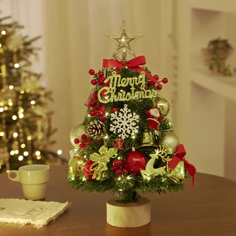 Flocked mini Christmas tree with wooden base, 45-60 cm