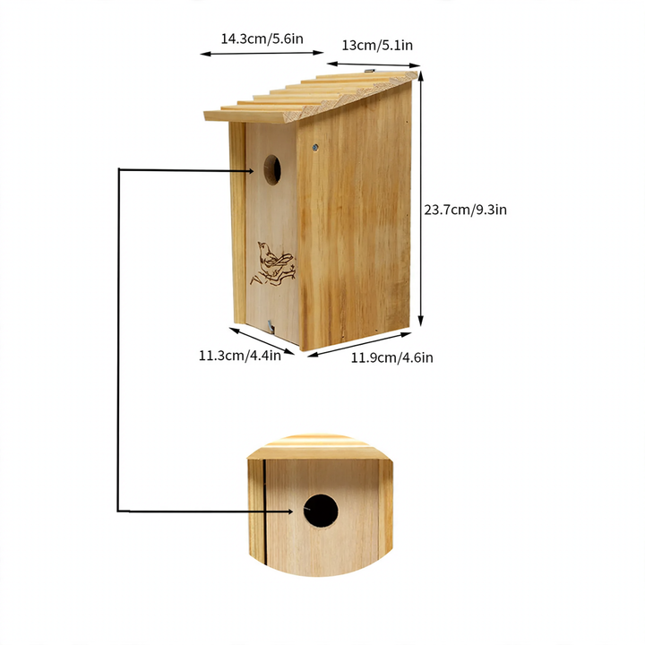 Solid wood birdhouse for winter