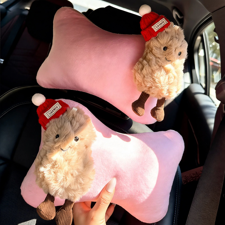 Plush headrest with geometric pattern