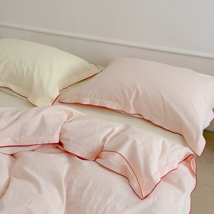 Cotton bedding 4-piece, Japanese style, contrast stitching