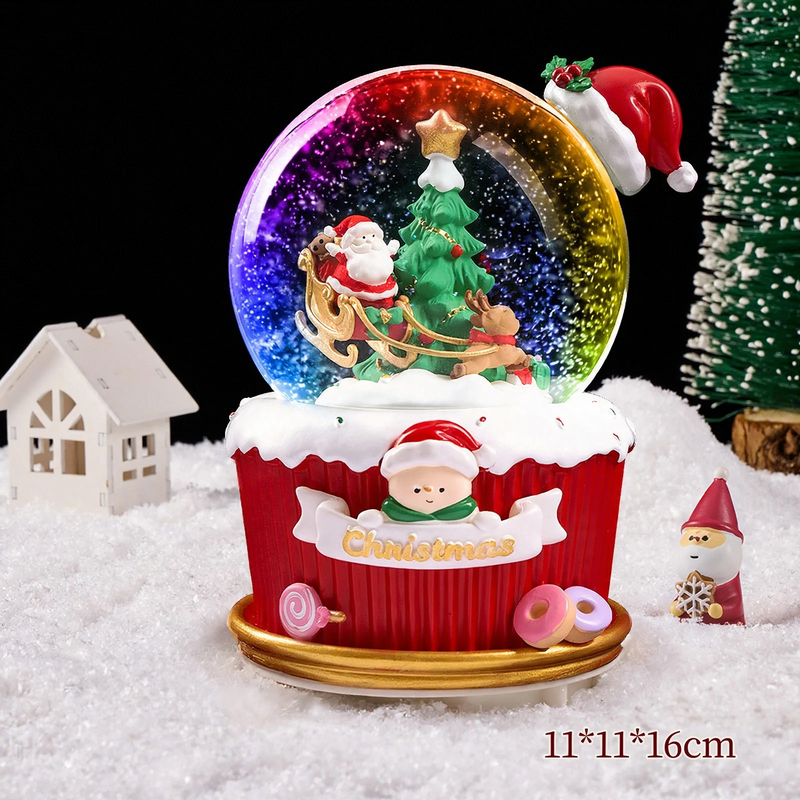 Christmas snow globe with music box and carriage design