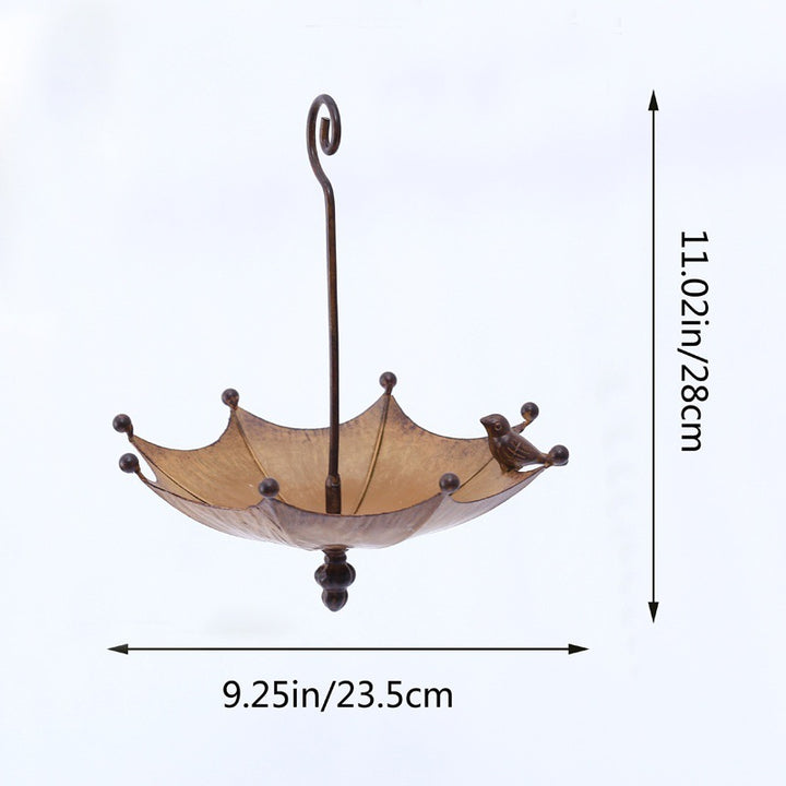 Bird bath in umbrella shape made of iron