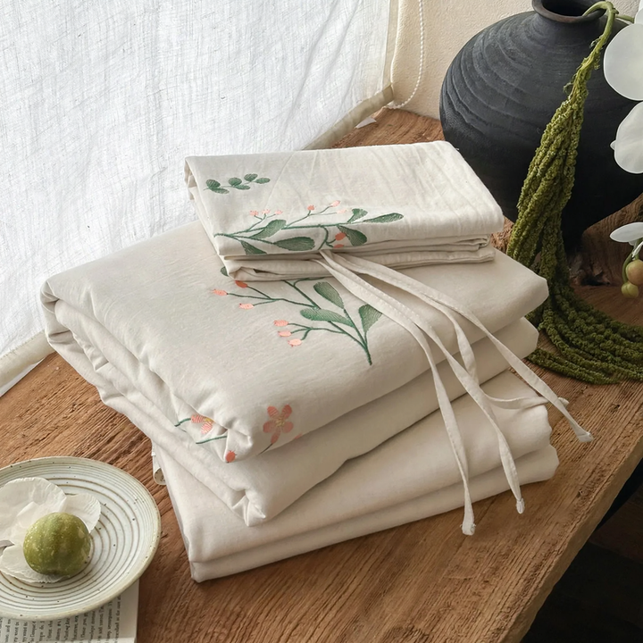 Linen-Cotton-Bedding-Set, embroidered, 4-piece