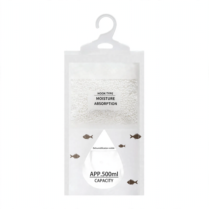 Hanging dehumidifying bag for wardrobes