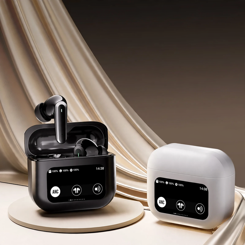 Bluetooth headphones with color touchscreen and noise cancellation