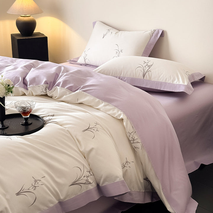 Cotton bedding set, 4-piece, floral pattern
