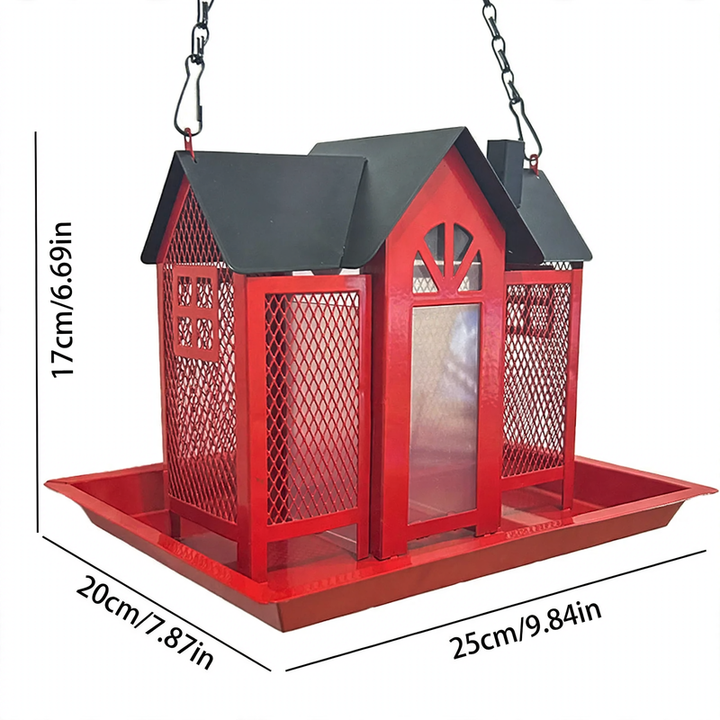Metal birdhouse as swing feeding station