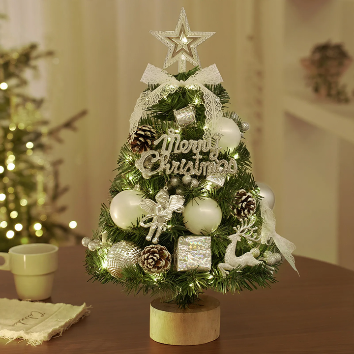 Flocked mini Christmas tree with wooden base, 45-60 cm