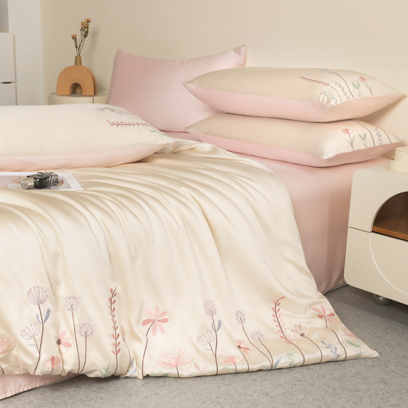 Lyocell bedding set, 4-piece, embroidered