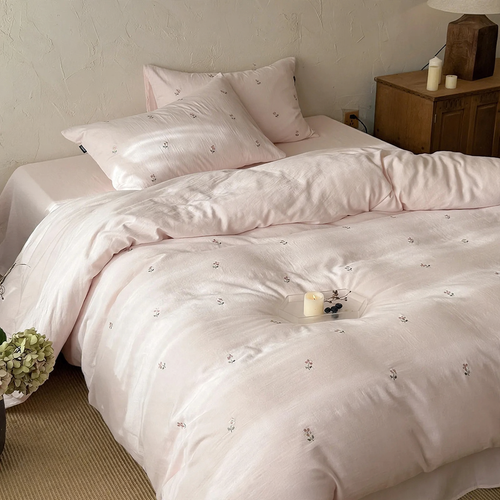 Cotton bedding, 4-piece, double layered, embroidered