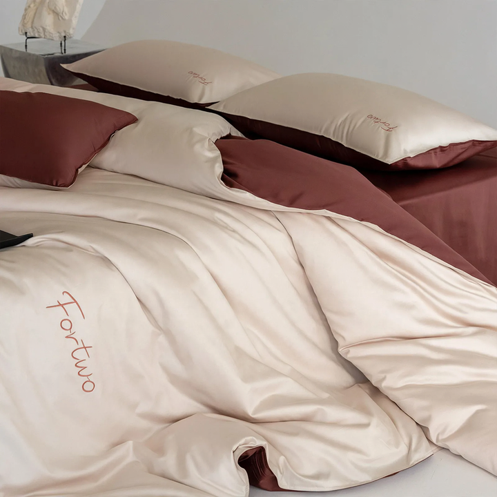Cotton bedding set, 4-piece, two-tone