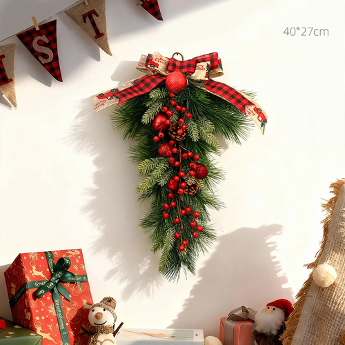 Decorative Christmas wreath with pine needles and pine branches