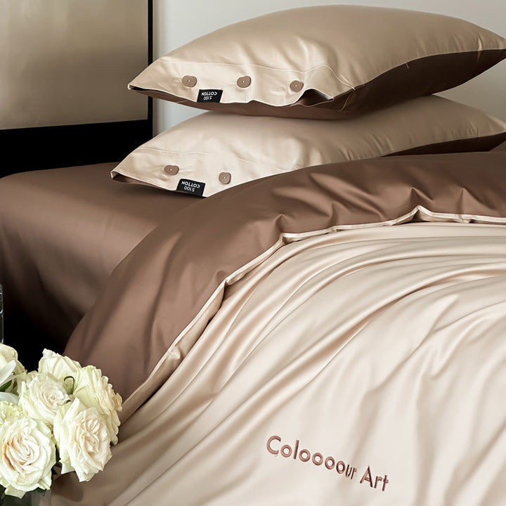 Cotton bedding set, 4-piece, long-staple cotton