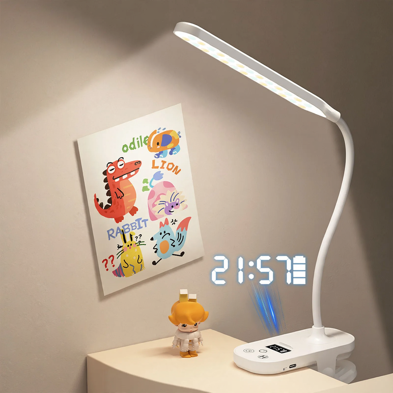 LED clamp lamp with clock for desk and study
