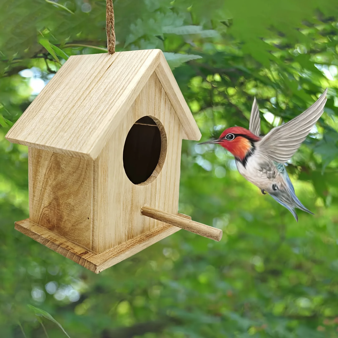 Hanging birdhouse made of solid wood for the garden