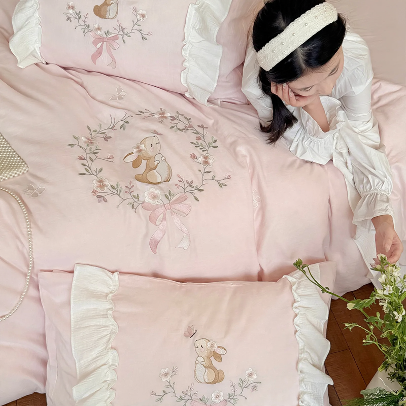 Cotton bedding set with embroidery, 4-piece