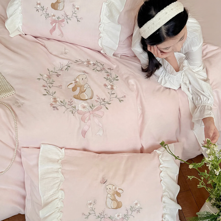 Cotton bedding set with embroidery, 4-piece