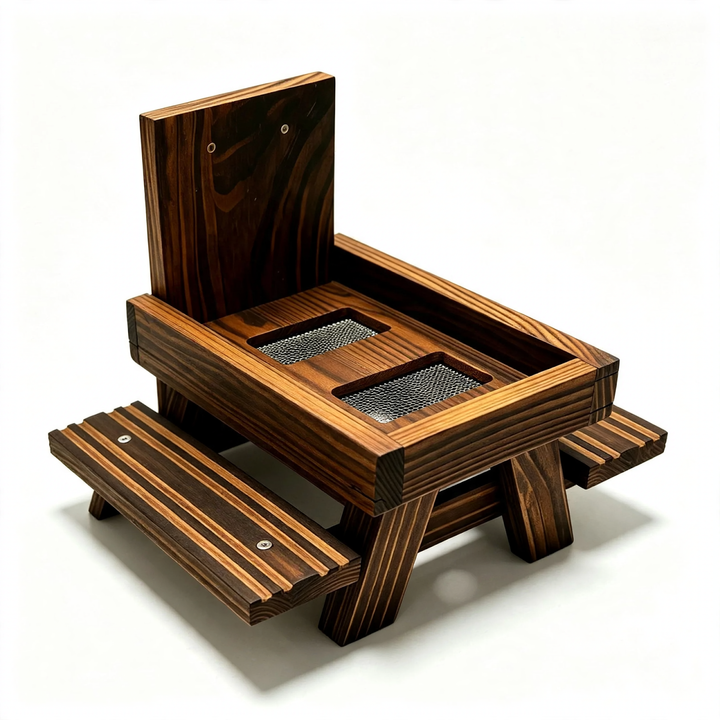 Pine wood squirrel feeding table with umbrella