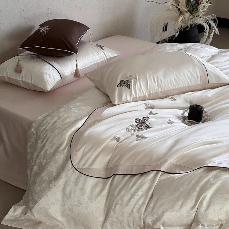 Bedding set with embroidery, long-staple cotton, 4-piece
