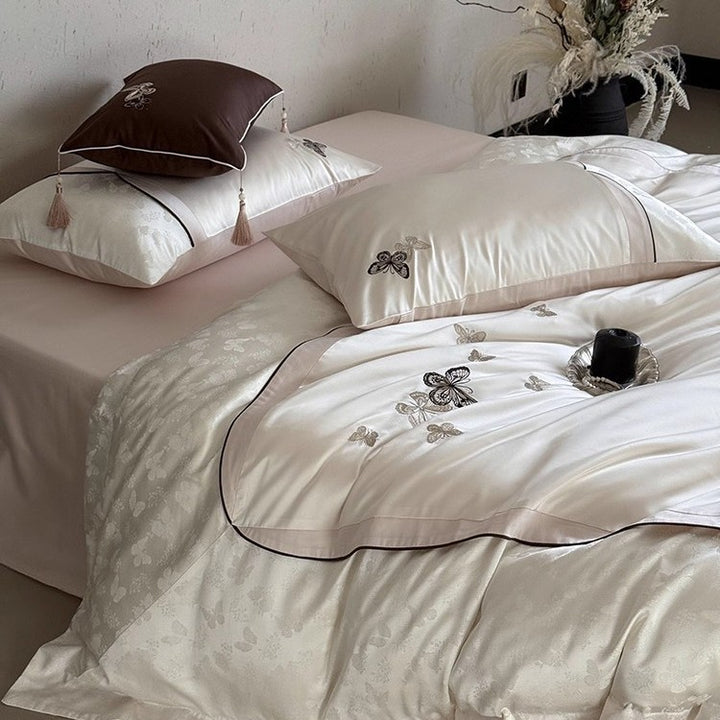 Bedding set with embroidery, long-staple cotton, 4-piece