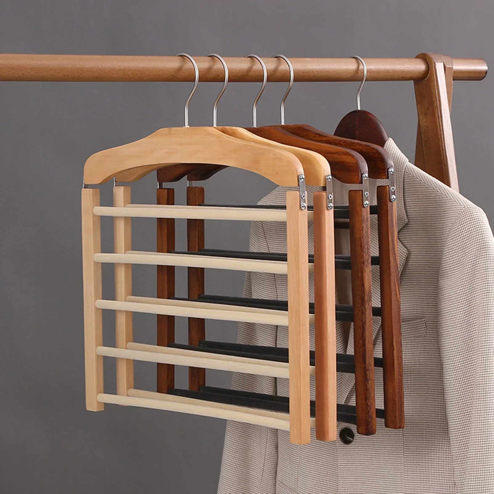 BowLift | Space-saving wooden multi-pants hanger