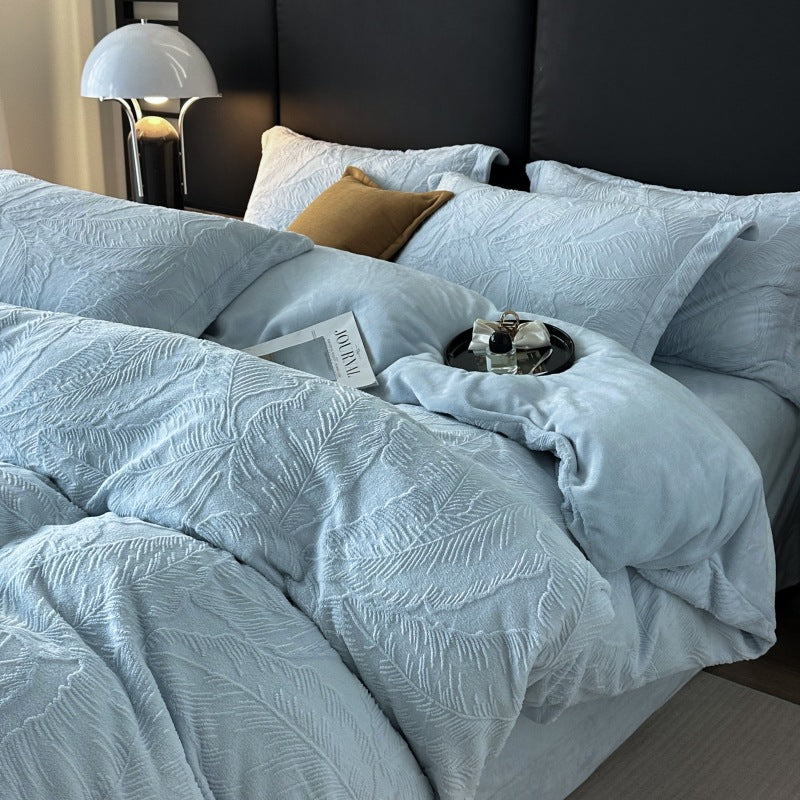 Milk fiber bedding set, 3D embossing, winter