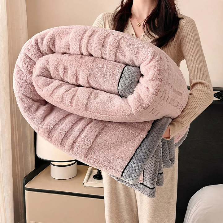 Soft coral fleece throw blanket, double-sided, various sizes