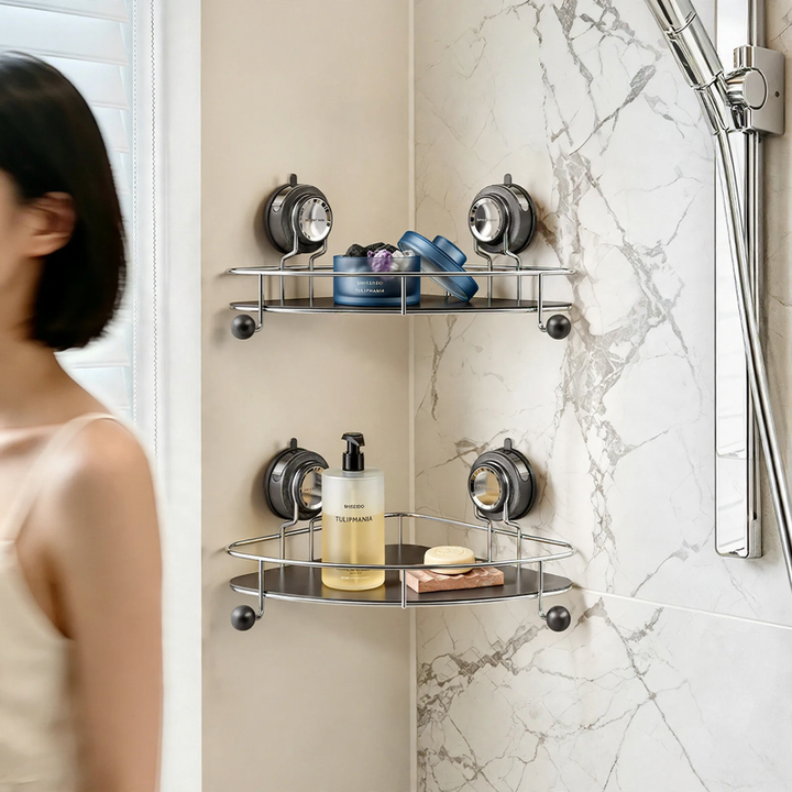 Triangle bath shelf with suction cup, stainless steel
