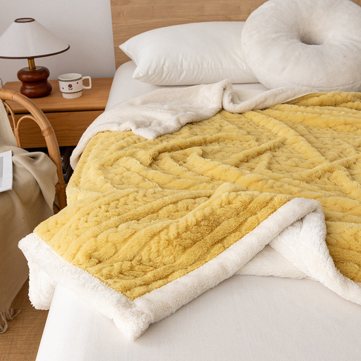 Soft coral fleece blanket, double-layered, for sofa and home