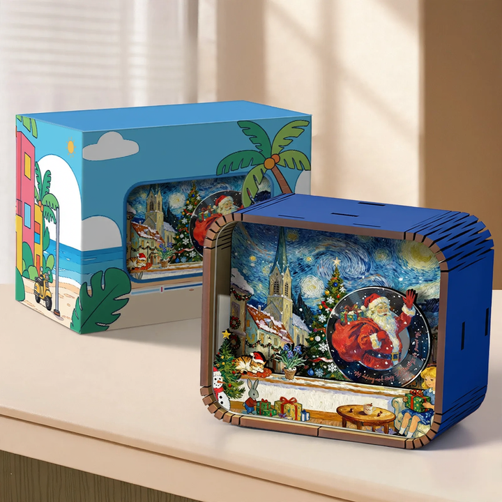Decorative wooden music box with Christmas motif