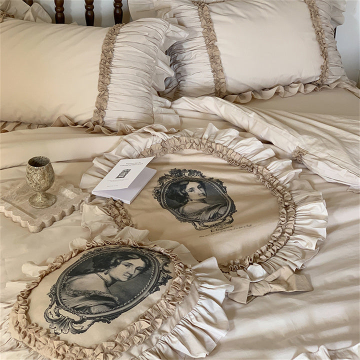 French Vintage Bedding Set, Cotton, with Ruffles