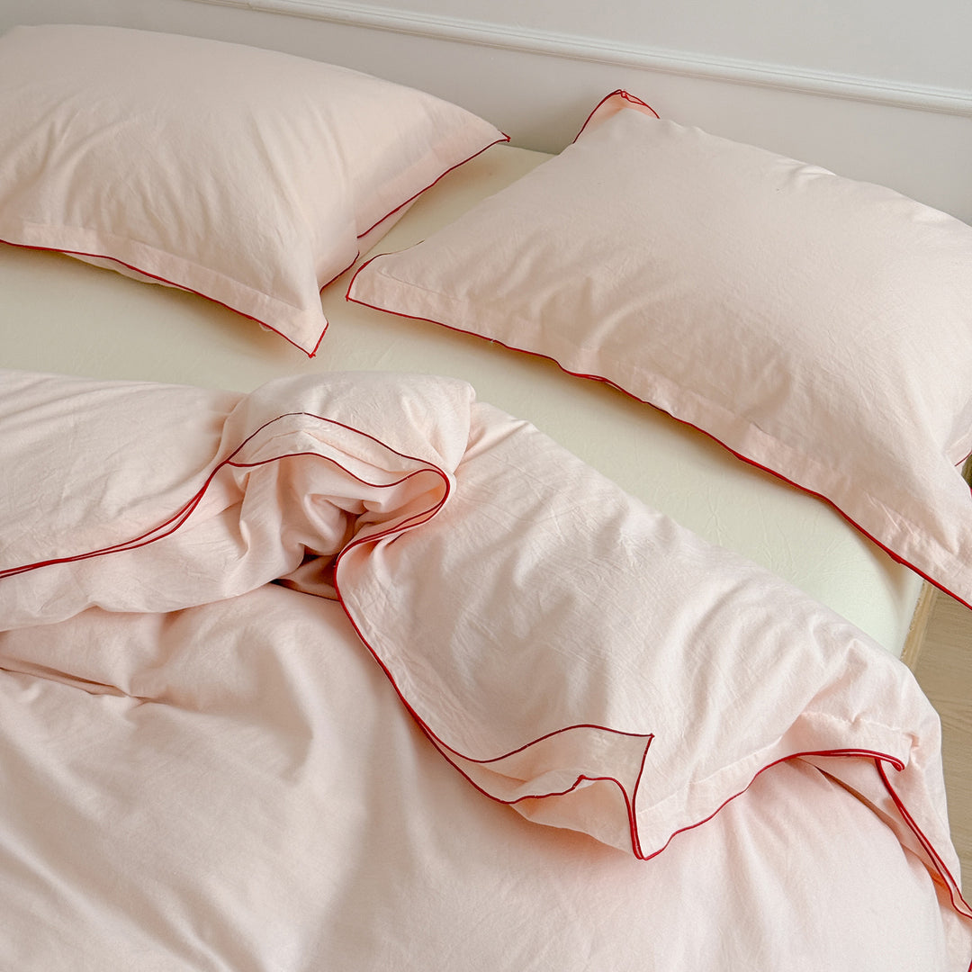 Cotton bedding 4-piece, Japanese style, contrast stitching