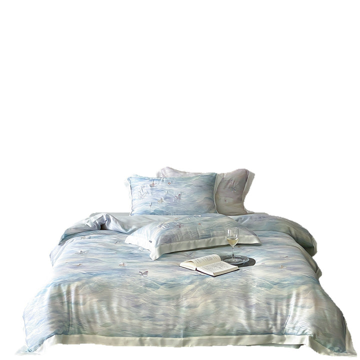 Printed cotton bedding with embroidery