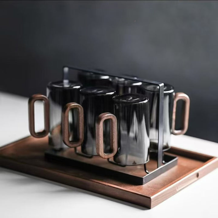 Borosilicate glass cup with wooden handle, 360 ml