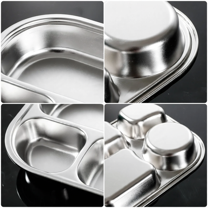 Stainless steel tray with compartments, square