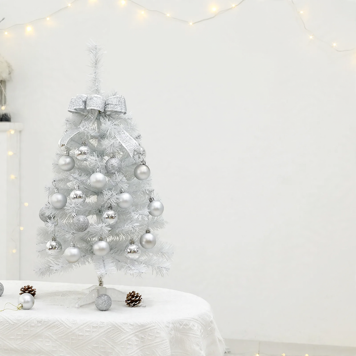 White mini Christmas tree with ornaments, 45 cm or 60 cm