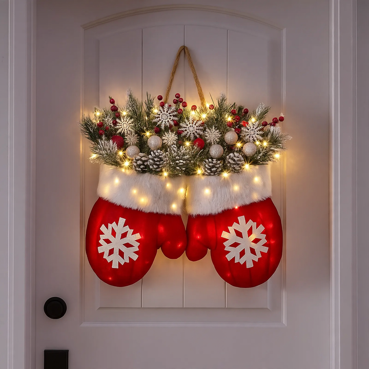 Illuminated Christmas wreath in glove shape