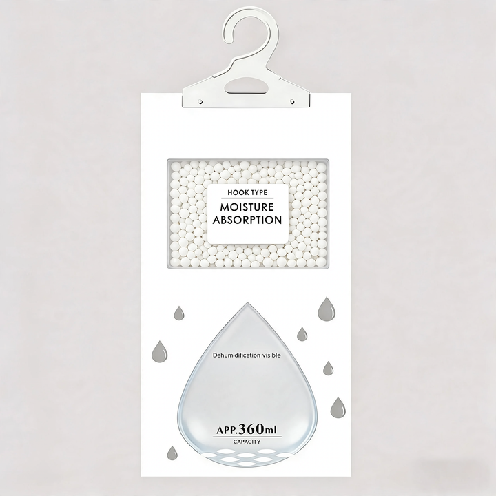 Hanging dehumidifying bag against moisture