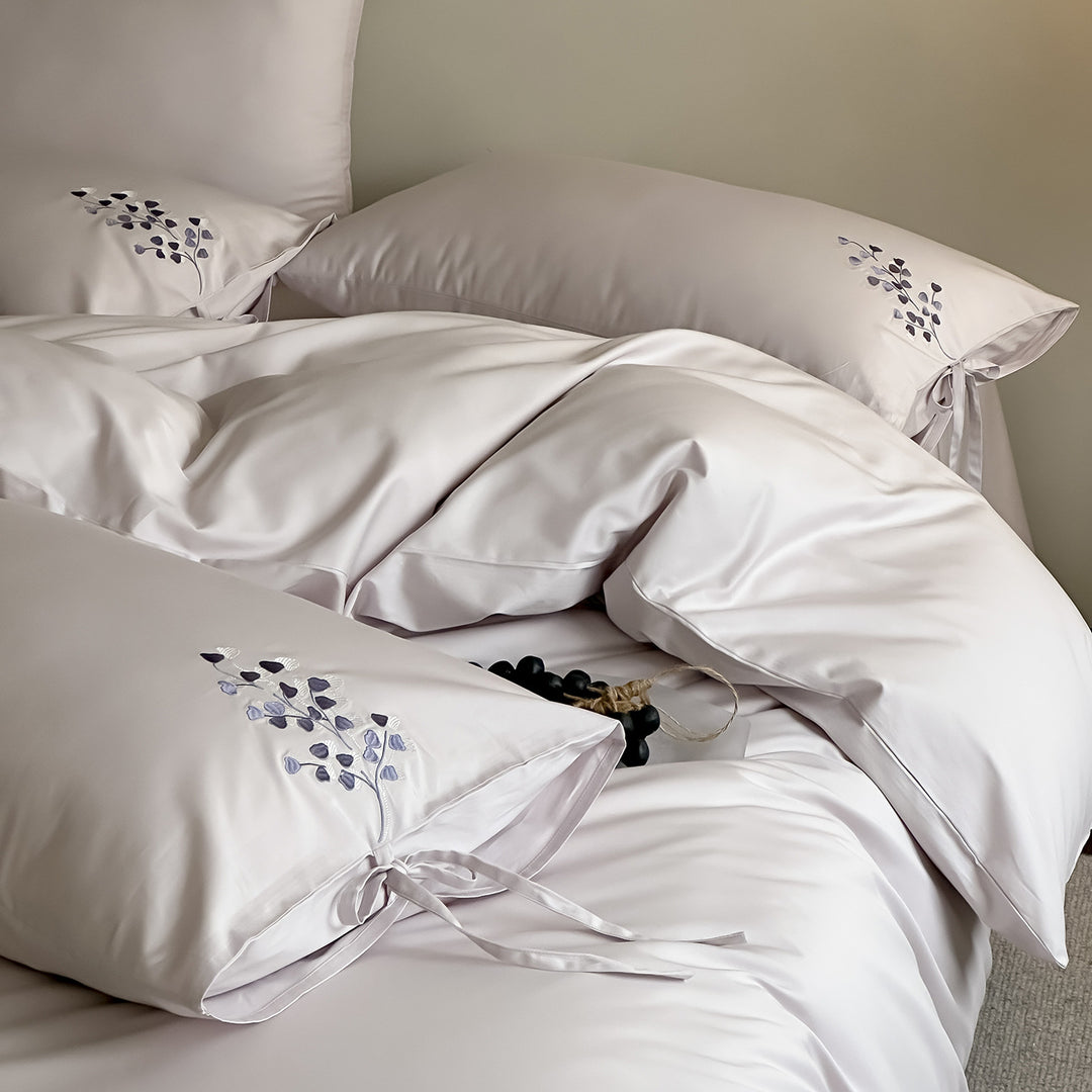 Cotton bedding set, 4-piece, floral embroidery