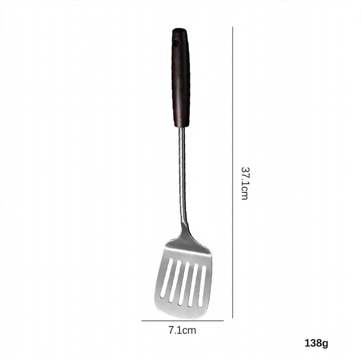 Kitchen utensil set, stainless steel with wooden handle