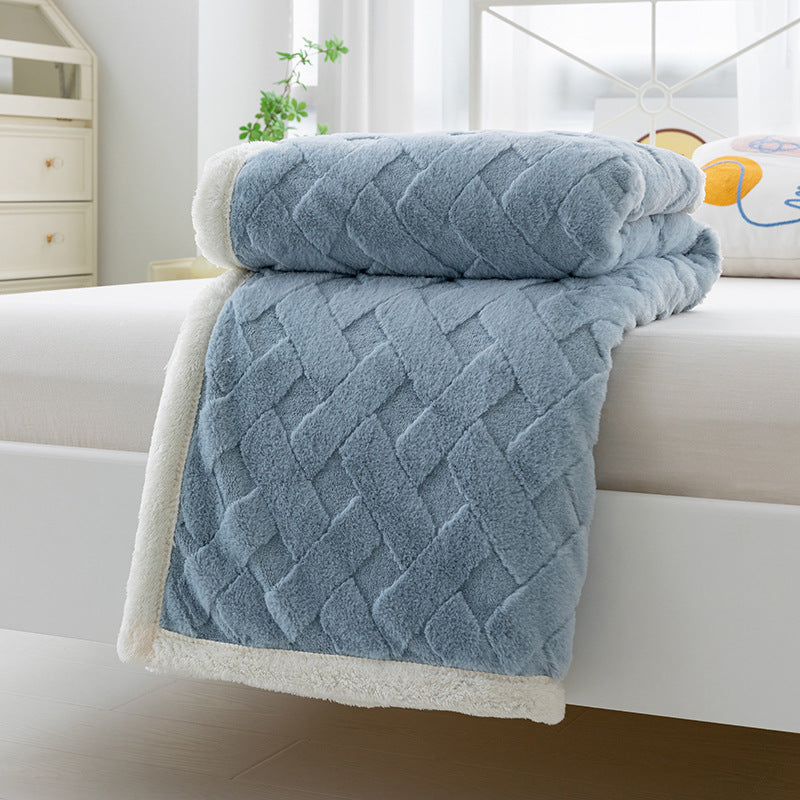 Soft coral fleece blanket, double-layered, for sofa and home
